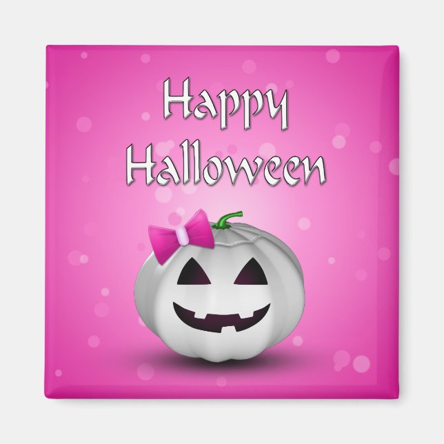White Pumpkin Pink Girly Halloween Magnet (Front)