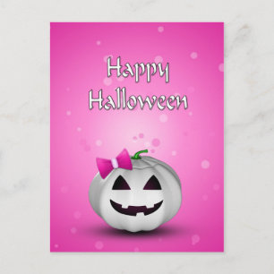 White Pumpkin Pink Girly Halloween Postcard