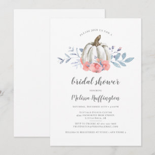 White Pumpkin Pink Roses Fall Bridal Shower Invita Invitation