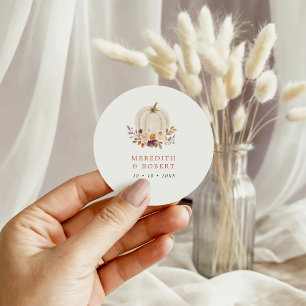 White Pumpkin Purple & Terracotta Floral Wedding Classic Round Sticker