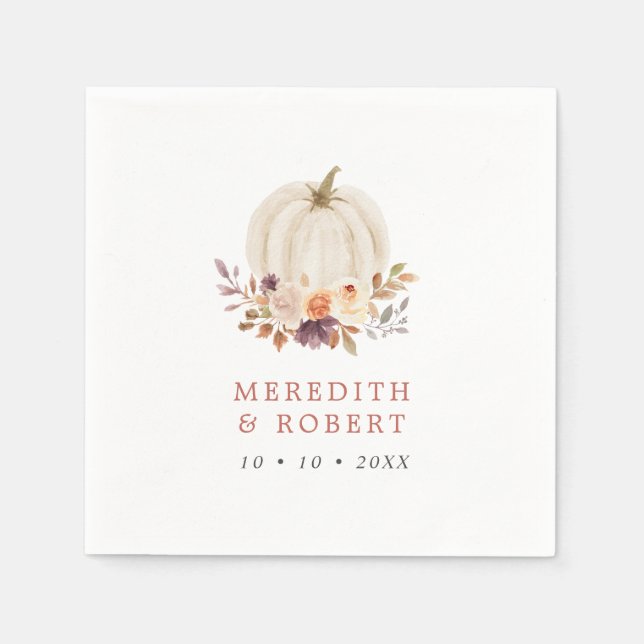 White Pumpkin Purple & Terracotta Floral Wedding Napkin (Front)