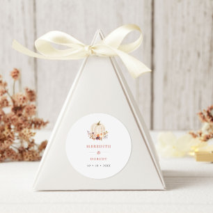 White Pumpkin Purple & Terracotta Flowers Wedding Classic Round Sticker