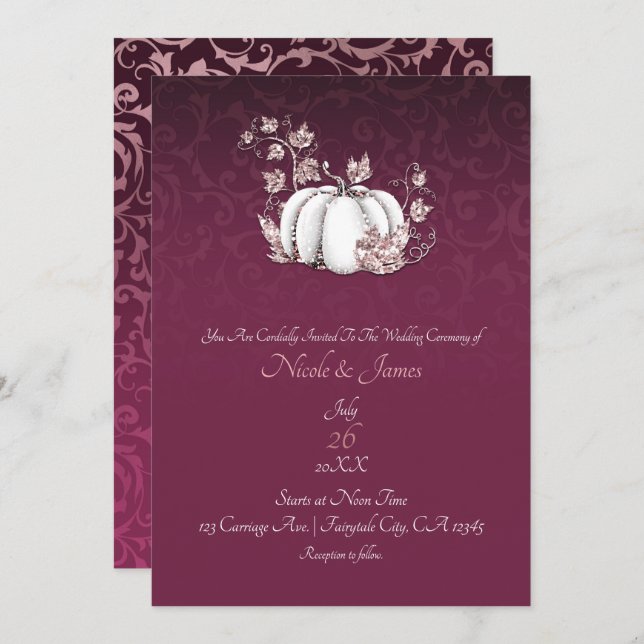 White Pumpkin Raspberry Rose Gold Elegant Wedding Invitation (Front/Back)