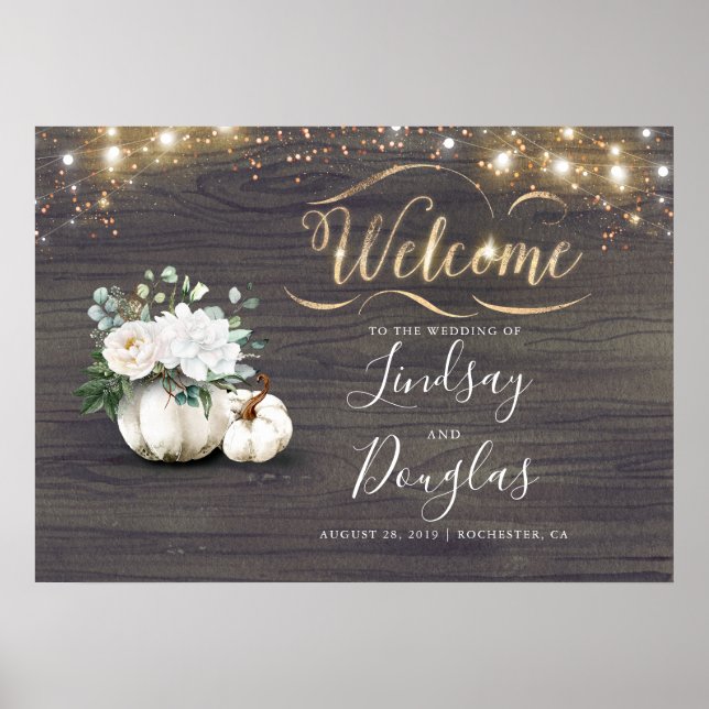 White Pumpkin Rustic Fall Wedding Sign (Front)