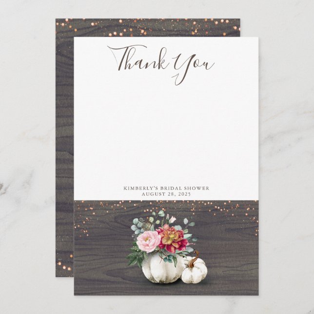 White Pumpkin Rustic Wood Thank You (Front/Back)