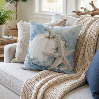 White Pumpkin Starfish Coastal Cushion