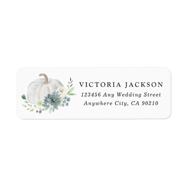 White Pumpkin Succulent Fall Chic Wedding Address (Front)