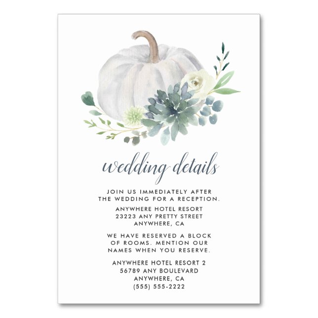 White Pumpkin Succulent Wedding Enclosure Cards (Front)