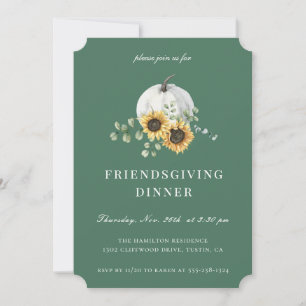 White Pumpkin Sunflower Friendsgiving Invitation
