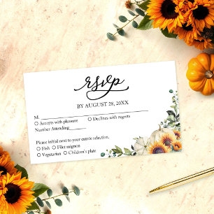 White Pumpkin Sunflower Wedding QR Code RSVP Enclosure Card