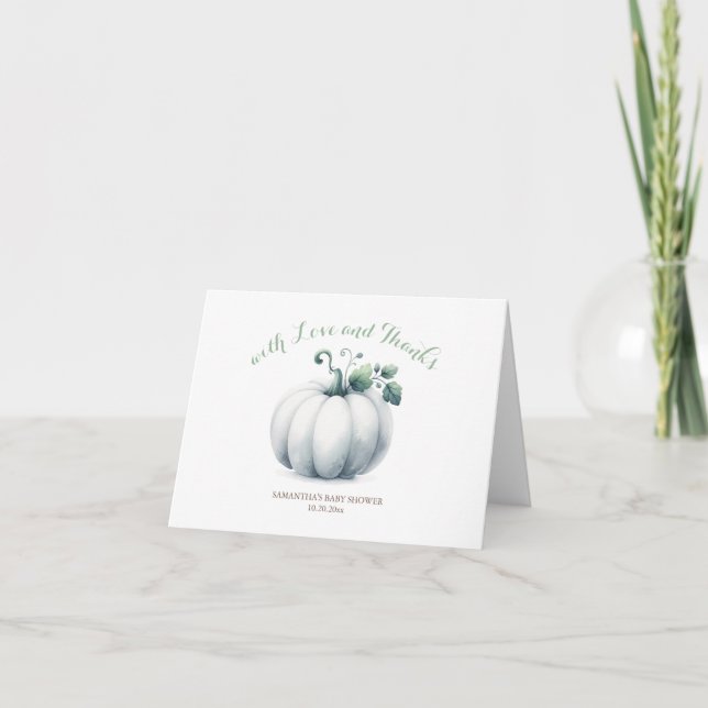 White Pumpkin Thank You Card – Fall Baby Shower (Front)
