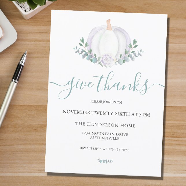 White Pumpkin Thanksgiving Dinner Invitation (Creator Uploaded)