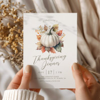 White Pumpkin Thanksgiving Dinner  Invitation