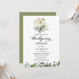 White Pumpkin Thanksgiving Dinner Invitation