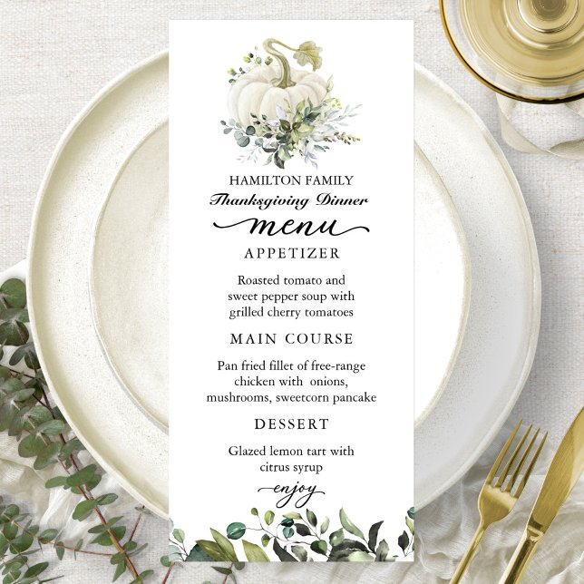 White Pumpkin Thanksgiving Dinner Menu Card (Creator Uploaded)