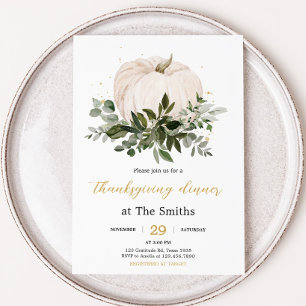 White Pumpkin Thanksgiving Dinner Party Invitation