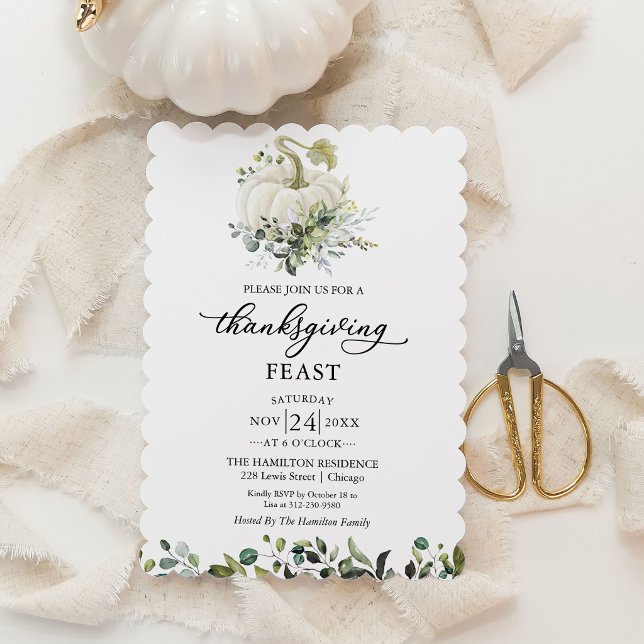 White Pumpkin Thanksgiving Feast Invitation (Creator Uploaded)