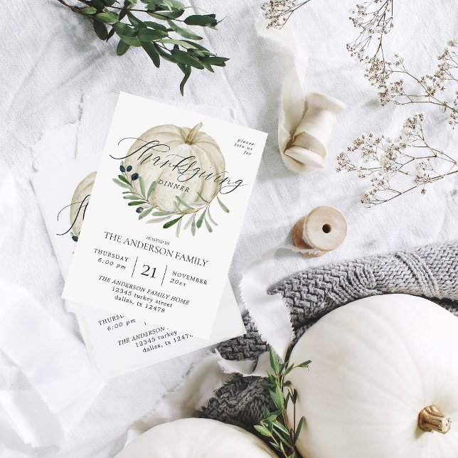 White Pumpkin Thanksgiving Invitation (Creator Uploaded)