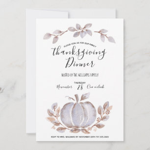 White Pumpkin Watercolor Thanksgiving Invitation