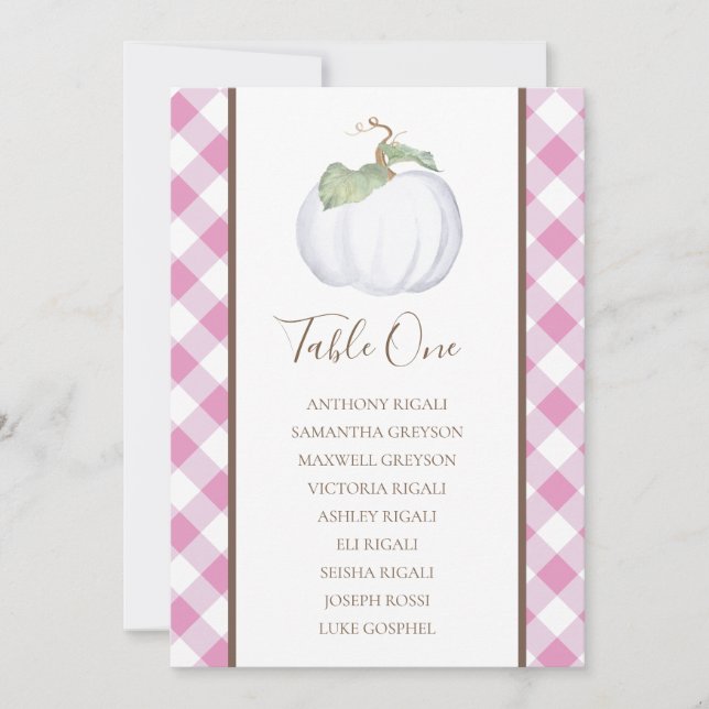 White Pumpkin Wedding Seating Chart, Table Plan Invitation (Front)