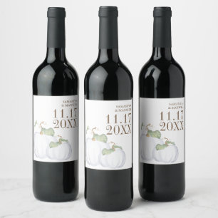 White Pumpkin Wedding Wine Label Personalised