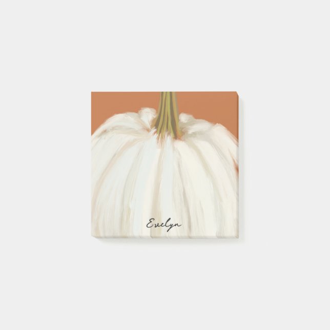 White Pumpkin With Personalised Name Post-it Notes (Front)
