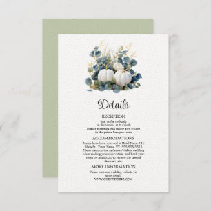White pumpkins and eucalyptus details enclosure card