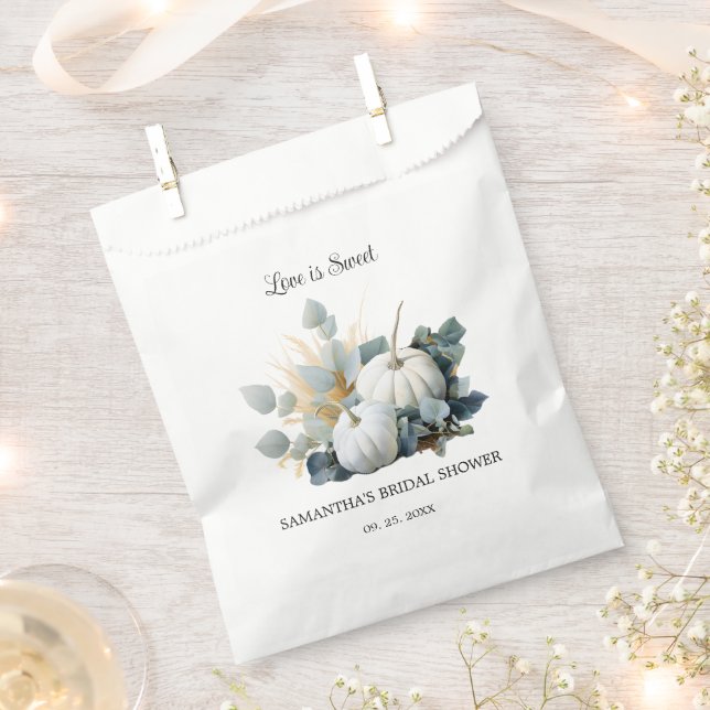 White pumpkins and eucalyptus greens Bridal Shower Favour Bags (Clipped)
