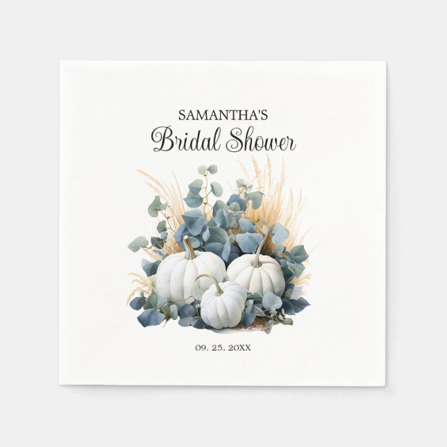 White pumpkins and eucalyptus greens Bridal Shower Napkin (Front)