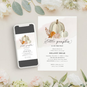 White Pumpkins and Fall Flowers, Baby Shower Invitation