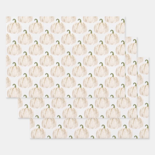 White Pumpkins Autumn Wrapping Paper Sheet (Set)