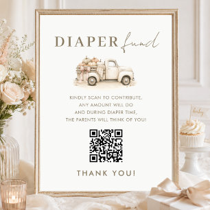 White Pumpkins Baby Shower Diaper Fund QR Sign