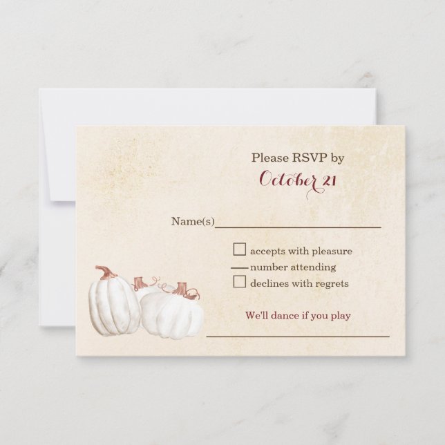 white pumpkins fall harvest wedding RSVP Card (Front)