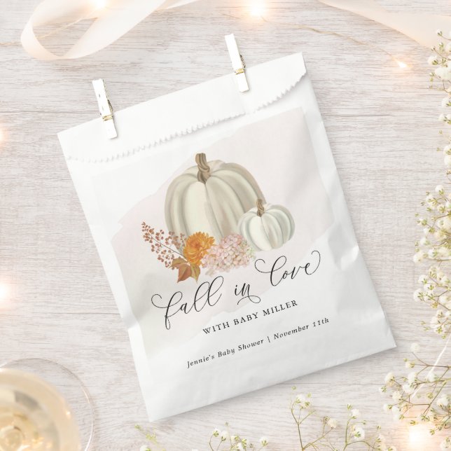 White Pumpkins Fall in Love Baby Shower Customised Favour Bags (Clipped)