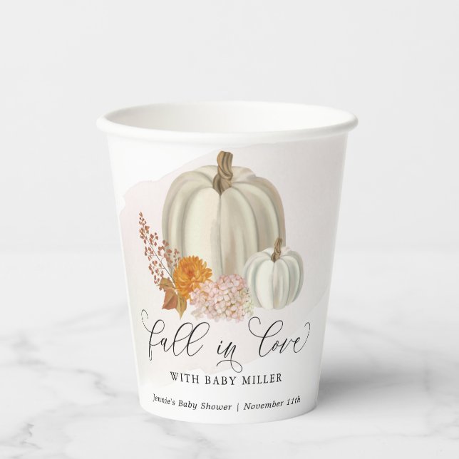 White Pumpkins Fall in Love Baby Shower Customised Paper Cups (Front)