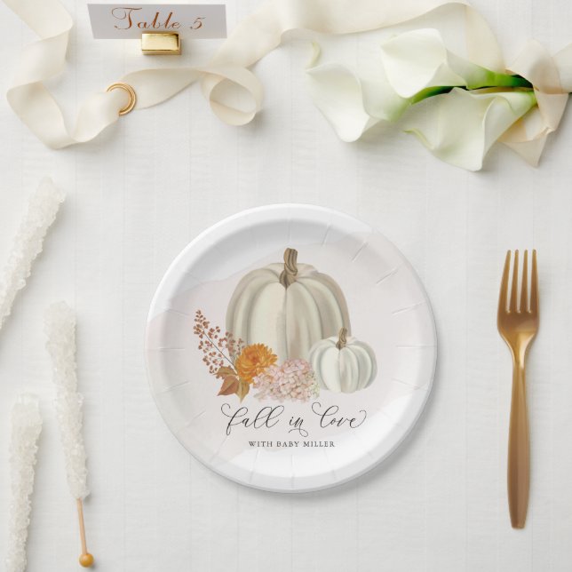 White Pumpkins Fall in Love Baby Shower Customised Paper Plate (Wedding)