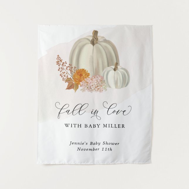 White Pumpkins Fall in Love Baby Shower Customised Tapestry (Front)