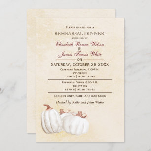 white pumpkins Fall rehearsal dinner invitation