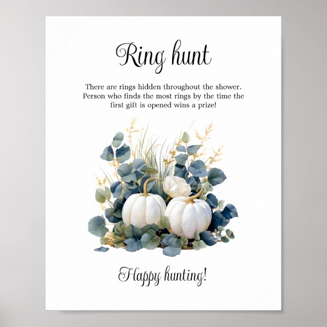 White pumpkins Fall Ring Hunt Bridal Shower Game Poster (Front)
