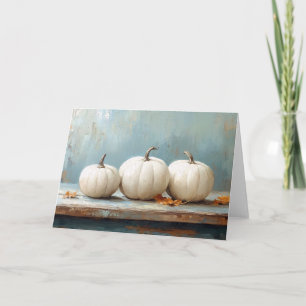 White Pumpkins on Vintage Blue Table Card