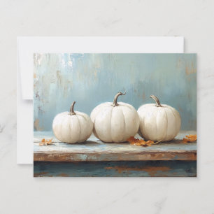 White Pumpkins on Vintage Blue Table Postcard