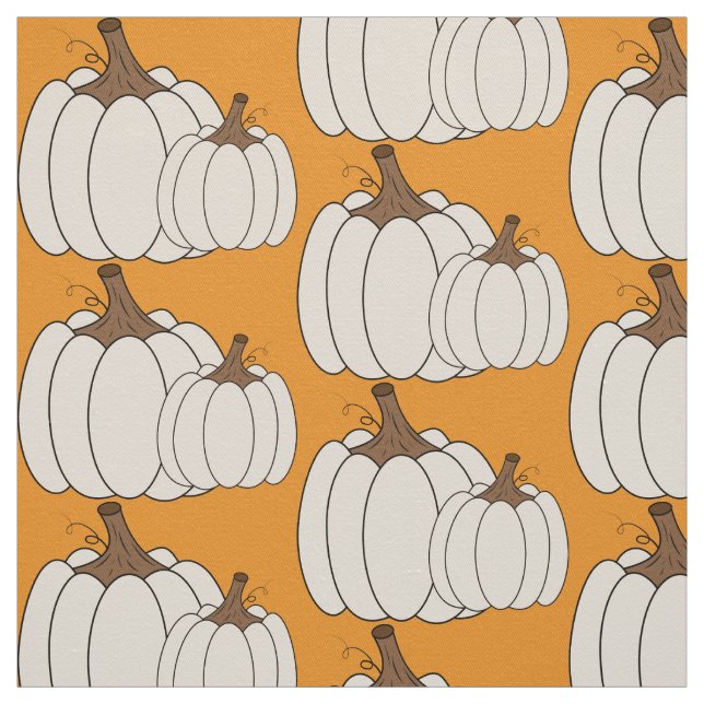 White pumpkins pattern fall orange fabric (Swatch)