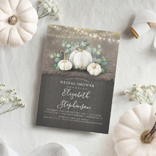 White Pumpkins Rustic Country Fall Bridal Shower Invitation