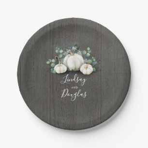 White Pumpkins Rustic Country Fall Inspired Paper Plate