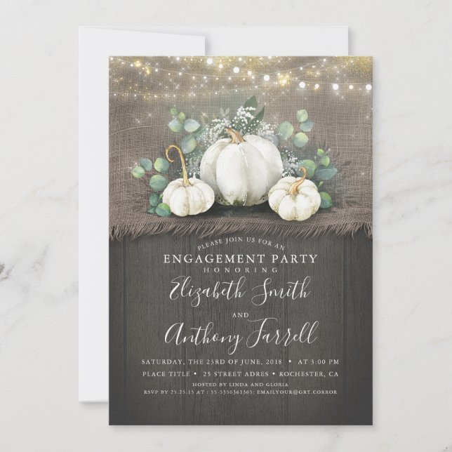 White Pumpkins Rustic Engagement Party Invitation (Front)