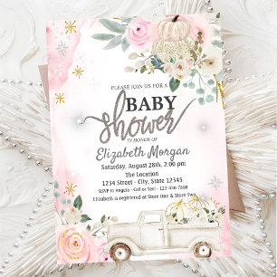 White Pumpkins Truck Flowers Baby Showe Invitation