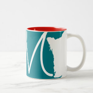 White Puppy Chinese Dog Year Birthday Monogram M1 Two-Tone Coffee Mug