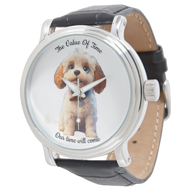 White Puppy Clock Design Cute Dog - Watch (Angled)