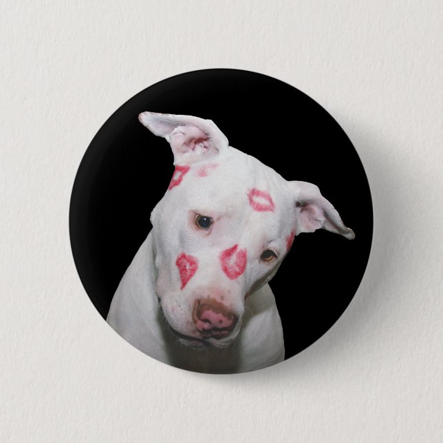 White Puppy Dog Love, Sealed with Lipstick Kisses 6 Cm Round Badge (Front)