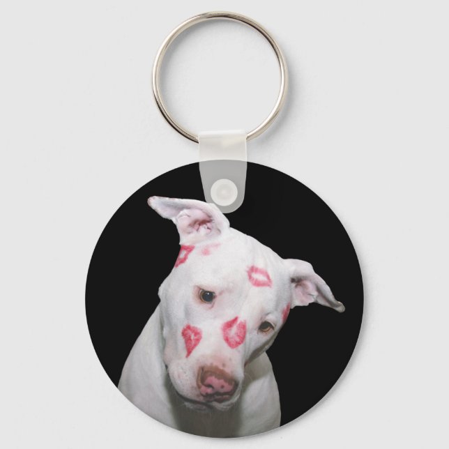 White Puppy Dog Love, Sealed with Lipstick Kisses Key Ring (Front)